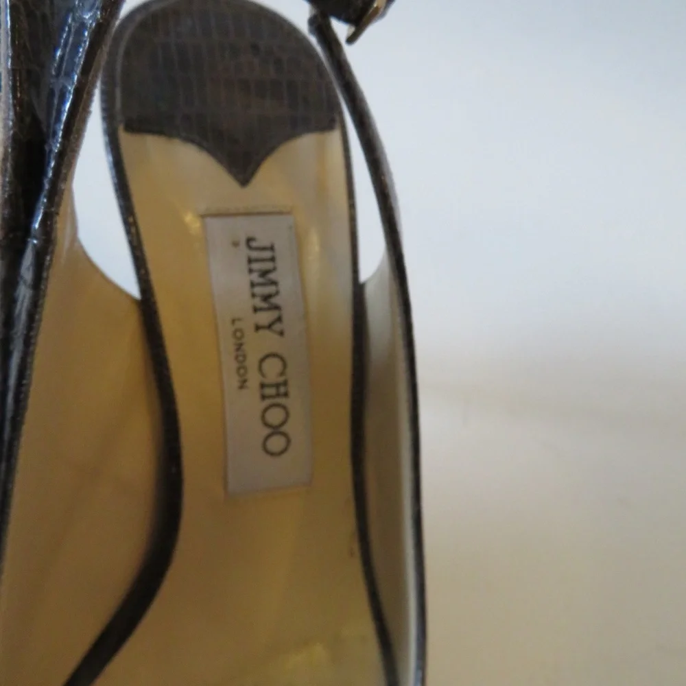 Jimmy Choo Dark Brown Croc-Embossed Peep-Toe Slingback Pumps